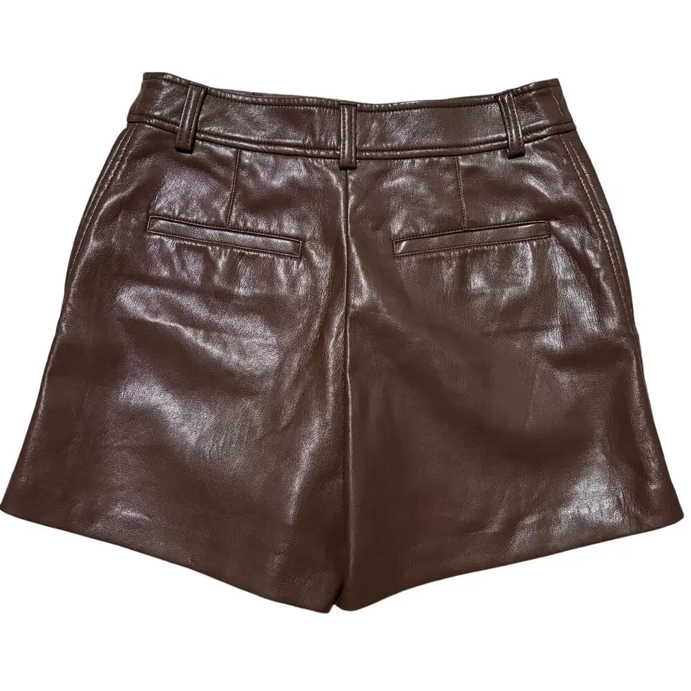 Aritzia Babaton Faux Leather Dark Chocolate Brown Shorts Women’s Size 4 - Picture 3 of 7